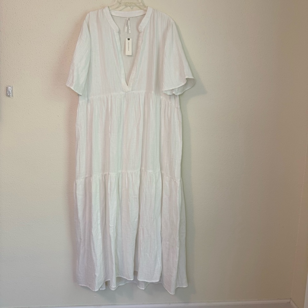 NWT ANTHROPOLOGIE The Kallie Flowy Tiered Maxi Gauzy Dress White Sz: XL - Picture 3 of 16